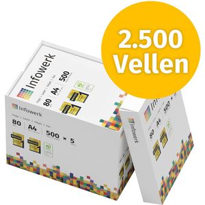 Infowerk Printerpapier kopieerpapier 2500 vellen 5 x 500 A4 80g premium wit PEFC-gecertificeerd