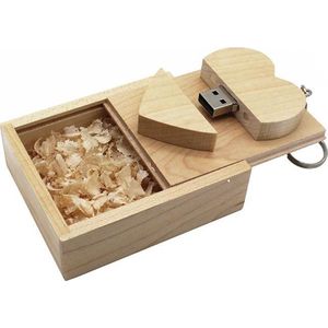 Hout hart usb stick in hout doos 128GB 3.0 - valentijnscadeau, trouwcadeau, bruiloft cadeau