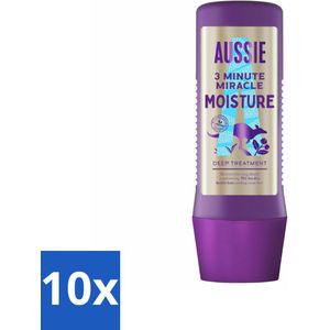 10 x Aussie - Haarmasker - 3 Minute Miracle Moisture - Intensief - Vegan Verzorging - 225 ml - Haarmasker - Hydratatie - Droog Haar - Vegan - Australische Macadamianootolie