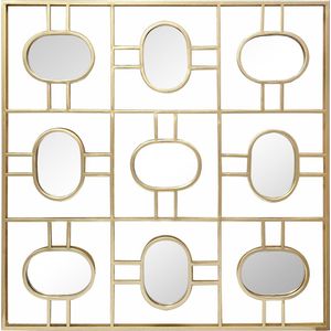 LW Collection Wandspiegel goud vierkant 80x80 cm metaal - grote spiegel muur - industrieel - woonkamer gang - badkamerspiegel - spiegel met kleine spiegels