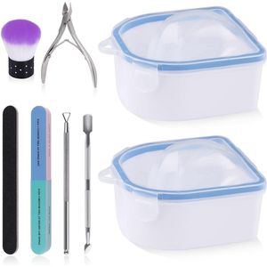 Acryl Losweken Kommen - Set van 2 - Manicure Spa Tool voor Nagelverzorging - Inclusief Nagelriemschiller, Nagelriemduwer, Nagelvijlen, Nagelborstel, en Tang - Thuis en Salon Gebruik - Nagellak Verwijderen - Wash Nagels.