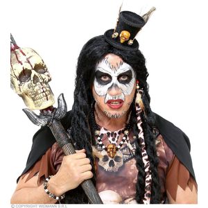 Widmann - Heks & Spider Lady & Voodoo & Duistere Religie Kostuum - Voodoo Priester Set Hoed, Ketting, Armband - - Halloween - Verkleedkleding
