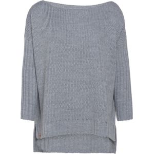 Knit Factory Kylie Gebreide Dames Trui - Trui dames winter - Pullover dames - lange mouw - Wintertrui - Damestrui - Boothals - Licht Grijs - 36/44