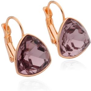 Deja Jewels - Oorbellen met Hangers - Rosegoudkleurig - Paarse Bolle Driehoek Glassteen