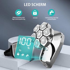 Scheerapparaat Mannen - Skull Shaver - Met Verzorgingsset Trimmer - 7D-Rotatiekop - Led Display - PX7 Waterdicht, USB Type-C - Grijs