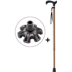 Wandelstok Bruin met ergonomisch comfort handvat en polsbandje - Loopstok - Verstelbaar 76 - 98,5 cm - Lichtgewicht - Incl. 6-poot stokdop