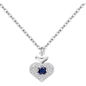 Ketting -zilver plated -saffier blauw- 45 cm Charme Bijoux