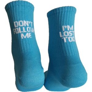 Verjaardag cadeautje voor hem en haar - Dont Follow me Sokken - Blauwe Sokken - Tennis Leuke sokken - Vrolijke sokken - Luckyday Socks - Sokken met tekst - Aparte Sokken - Socks waar je Happy van wordt - Maat 37-44