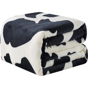 Flanellen Fleece Koe Print Deken Premium Lichtgewicht Anti Statische Super Zachte Gezellige Pluche Koe Dekens, Lichtgewicht Microfiber Winter Warm Gooi Deken 130x150 cm (Zwarte Koe)