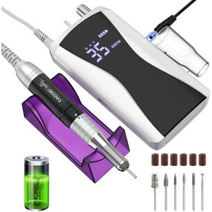CACCIO® Elektrische Wireless Nagelfrees - Zwart Draadloze Nagelfrees -Inclusief 6 bitjes - 35000 RPM Krachtig Elektrische Nagelvijl - Manicure/pedicure voeten en handen Acrylnagels-Gelnagels - Nagels - Nail Drill Machine - Professioneel