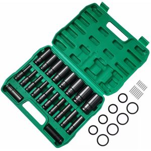 Krachtdoppenset - Dopsleutelset 20-delig - Slagmoersleutelmoeren 8-32 mm power - dopsleutelmoerenset 1/2 inch met doos - gereedschapsset - gereedschap voor ijzerwaren