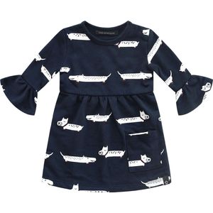Your Wishes Ruffle Dress Puppy in the Park - Jurk - Driekwart Mouwen - Blauw - Meisjes - Maat: 62/68