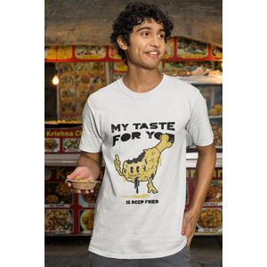Shirt - My taste for you is deep fried - Wurban Wear | Grappig shirt | Dieet | Unisex tshirt | Fast food | Airfryer | Sport | Verwenpakket | Wit, Zwart & Blauw