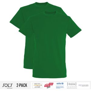 2 Pack Sol's Heren T-Shirt 100% biologisch katoen Ronde hals Kelly Groen Maat 3XL