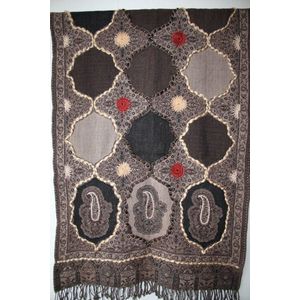 1001musthaves.com Bruine beige wollen hand geborduurde dames sjaal 70 x 180 cm