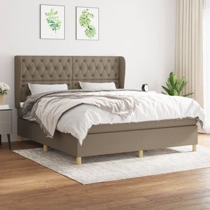 The Living Store Boxspringbed - Comfortabele ondersteuning - Bed- 160 x 200 cm - Pocketvering matras en huidvriendelijk topmatras - Kleur- taupe en wit