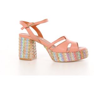 maury sandaal roze leder met multicolor raffia hak en plateau