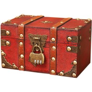 Vintage Wooden Treasure Chest with Combination Lock: Vintage Treasure Chest Small Pirate Treasure Chest Jewellery Box with Lid Treasure Chest Children's Birthday Money Box with Lock Handmade
