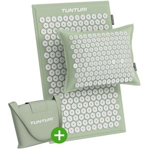 Tunturi Eco Spijkermat Met Kussen - Acupressuur - Meditatie Mat - Acupunctuur Set - Massage en Ontspanning - 68x42x2 cm - Mint