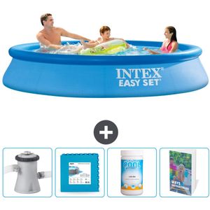 Intex Rond Opblaasbaar Easy Set Zwembad - 305 x 61 cm - Blauw - Inclusief Pomp Vloertegels - Chloor - Zwembadgids