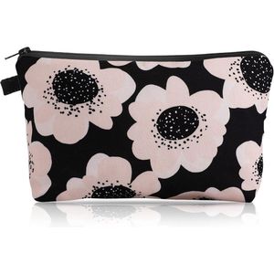 Mini Nylon Cosmetische Toilettas - Zwarte Bloem Make-up Organizer voor Vrouwen