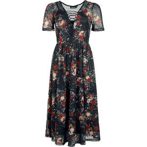 Jawbreaker - Skull In Roses Gothic Midi Korte jurk - S - Multicolours