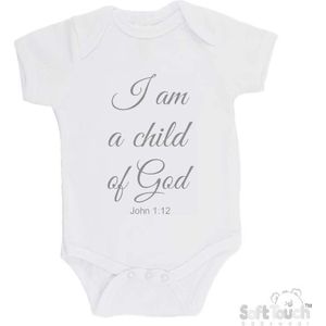 100% katoenen Romper ""I am a child of God John 1:12"" Unisex Katoen Wit/grijs Maat 62/68