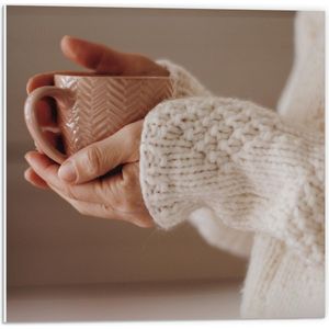 Forex - Handen die een Roze Mok Vasthouden - 50x50cm Foto op Forex