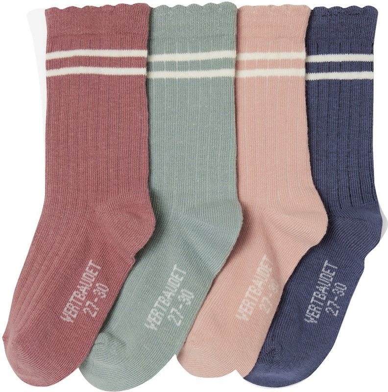 Set van 4 Paar Meisjes Sportsokken - Oudroze - Ribgebreid