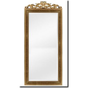 Spiegel met kuif - Kuifspiegel Goud - Hoge spiegel 2 meter groot in houten lijst - Rufino Antiekgoud - Gouden rand - Frame - Buitenmaat 75 x 211 cm - Passpiegel Slaapkamer - Grote schouwspiegel - Halspiegel - Made in Italy - Massief hout - Facetrand