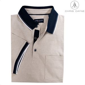 Chris Cayne heren poloshirt - maat M - kleur zand - two tone - gemeleerd - met borstzak - luxe polo - 100 % Katoen