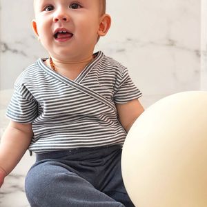 Kimonolichaam met korte mouwen OrganicEra Organic Baby S/S Kimono body, gestreept