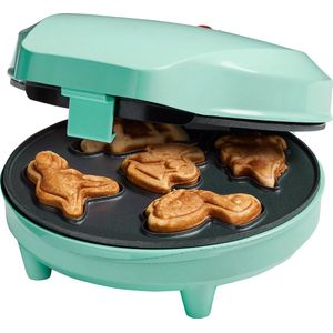 Bestron Wafelijzer voor Mini Dino Cookies, Cakemaker voor mini dino cakes, met bakindicatielampje & antiaanbaklaag, 700 Watt, kleur: Mint