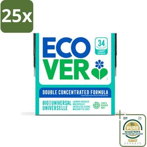 25 x Ecover - Waspods - Universeel - Geconcentreerde formule - 34 wasbeurten - Grootverpakking - Ecover Wascapsules - Duurzame Wasmiddelen - Geconcentreerde Waspods - Wasmiddel Bij Lage Temperatuur - Natuurlijke Wasmiddelen