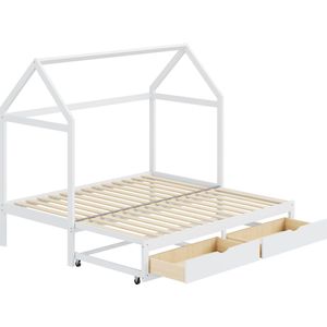 Merax Kinderbed 90x190 - Uitbreidbaar Bed 180x190 met Opbergruimte - Wit