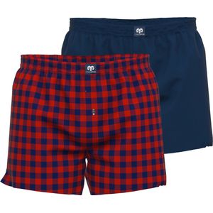 Ceceba heren boxershorts geweven wijd model (2-pack), donkerrood geruit