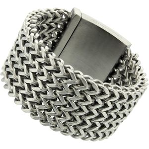 Bukovsky - Brede Geborstelde Stalen Heren Armband - ""Excellent XL"" - 22 cm - Visgraat Schakels - Zilverkleur - Mat - Rvs - 316L Stainless Steel