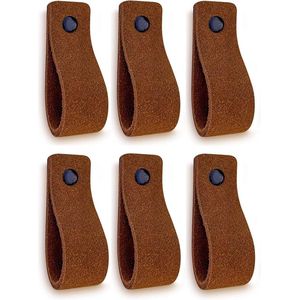 Brute Strength - Leren handgrepen voor meubels - Suede - Cognac - 6 stuks - 16,5 x 2,5 cm - Kastgreep, Deurgreep voor keuken, badkamer, kasten, dressoir, hout