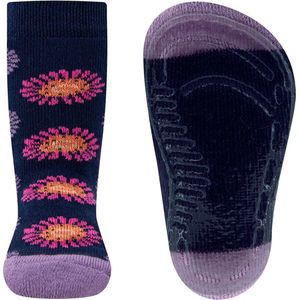 Ewers Antislipsok - Donkerblauw & Lilapaars - Gekleurde Bloemen - Elastisch - Siliconenzool-23/24