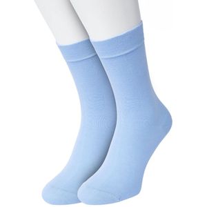 Bonnie Doon Basic Sokken Dames Licht Blauw maat 36/42 - 2 paar - Basis Katoenen Sok - Gladde Naden - Brede Boord - Uitstekend Draagcomfort - Perfecte Pasvorm - 2-pack - Multipack - Effen - Lichtblauw - Baby Blauw - Light Blue - OL834222.263