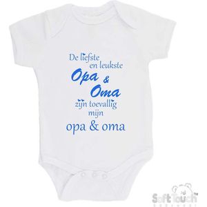 100% katoenen Romper ""De liefste en leukste Opa & Oma zijn toevallig mijn opa & oma"" Jongens Katoen Wit/blauw Maat 68/74