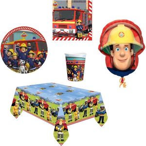 Brandweerman Sam - Feestpakket - Feestartikelen - Kinderfeest - 8 Kinderen - Tafelkleed - Bekers - Servetten - Bordjes - Helium ballon.