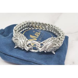 Mei's | Viking The Wolves armband | mannen armband / Viking sieraad | Stainless Steel / 316L Roestvrij Staal / Chirurgisch Staal | polsmaat 20 cm / zilver