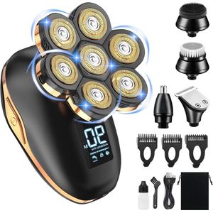 7D Hoofd Scheerapparaat voor Mannen - Wet&Dry - Waterdicht - Snoerloos Oplaadbaar - 5-in-1 Grooming Kit