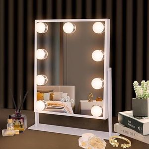 Make-upspiegel met verlichting draadloos oplaadstation Hollywood Spiegel met 3 kleuren licht & 9 dimbare led lampen spiegel