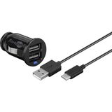 Goobay USB-A autolader met 2 poorten en losse USB-C kabel - 2,1A / zwart - 1 meter