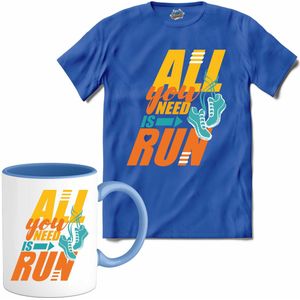 All You Need Is Run | Hardlopen - Rennen - Sporten - T-Shirt met mok - Unisex - Royal Blue - Maat L