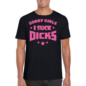 Bellatio Decorations Gay Pride T-shirt heren - i suck dicks - zwart - glitter roze - LHBTI XL