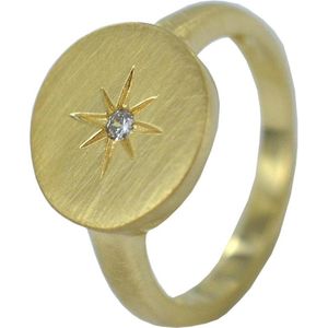 Silventi 9SIL-21428 Zilveren Ring - Dames - Ster - 12,5 mm Doorsnee - Zirkonia - Mat - Zilver - Gold Plated (Verguld/Goud op Zilver)