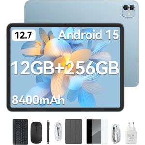 Blackview LINK 8 Tablet - Octa Core G100 Tablet - 12.7 Inch - 36 GB RAM + 256 GB ROM - Android 15 Tablet - Met Toetsenbord(QWERTY), Beschermhoes, Muis, Stylus - 8400 mAh - 90 Hz 2K FHD Scherm - Widevine L1 - 5G WiFi - Gezichtsherkenning - Blauw